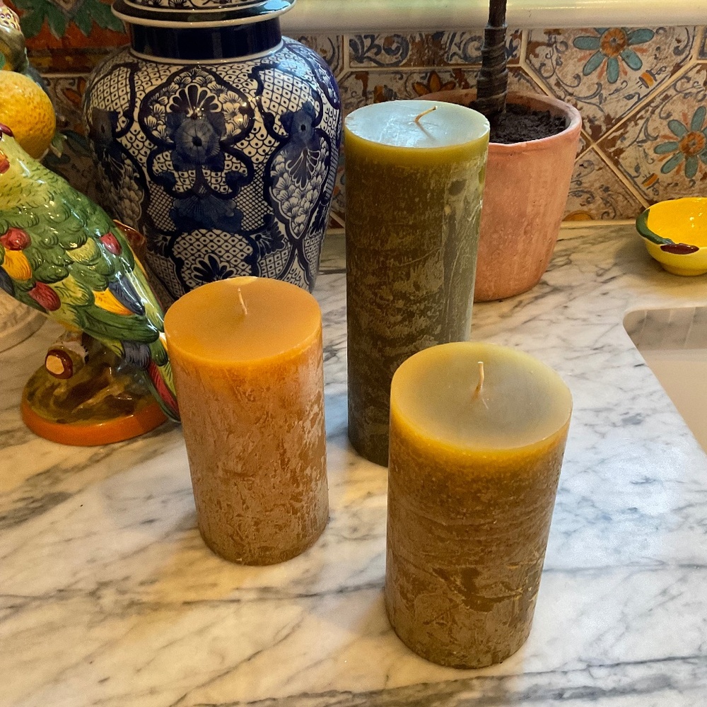 Three high quality rustic candle pillars